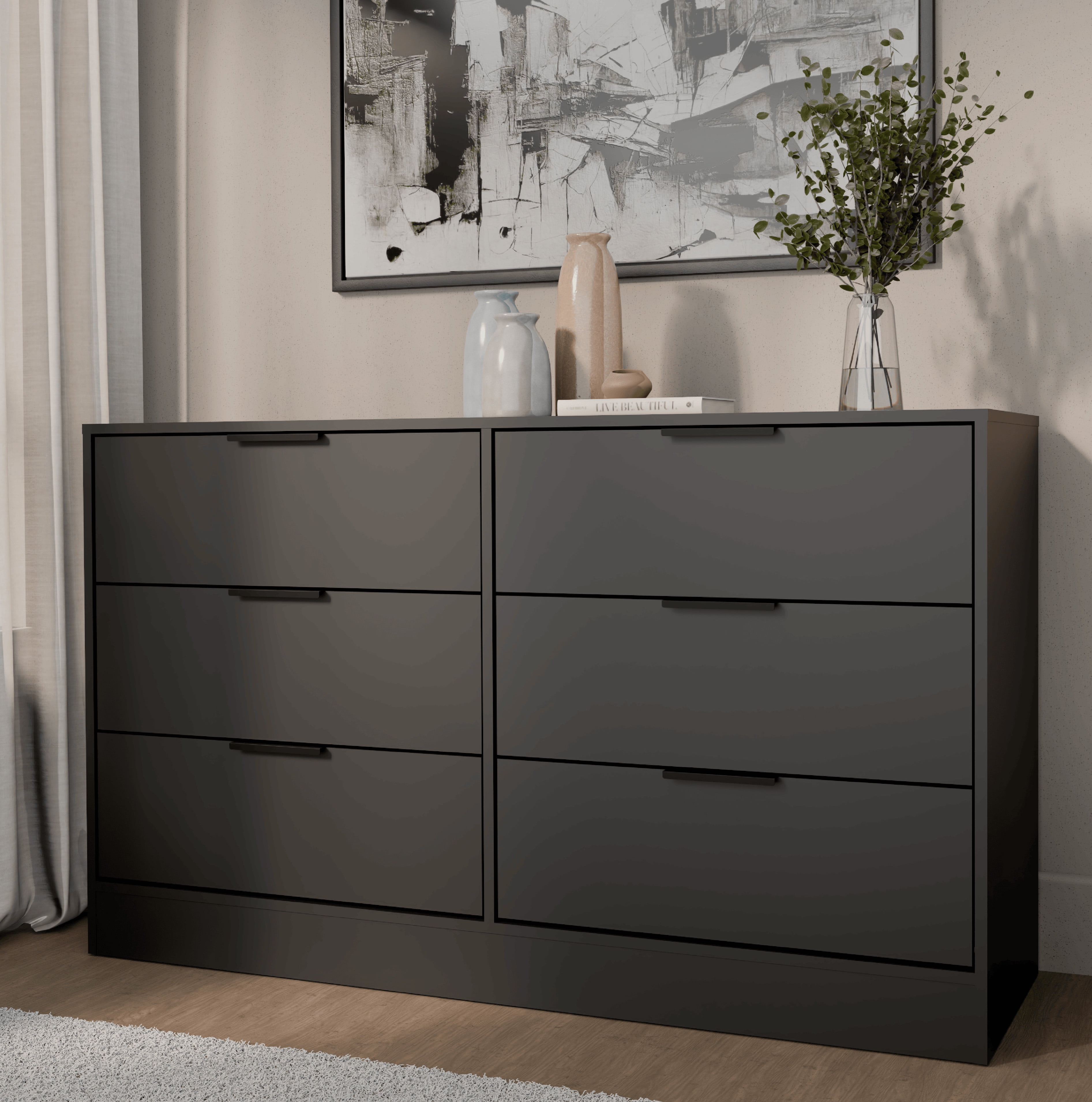 Drawer アルパカ混 フリンジ ベスト Penny Six Drawer White Ash Dresser in Buff Cream