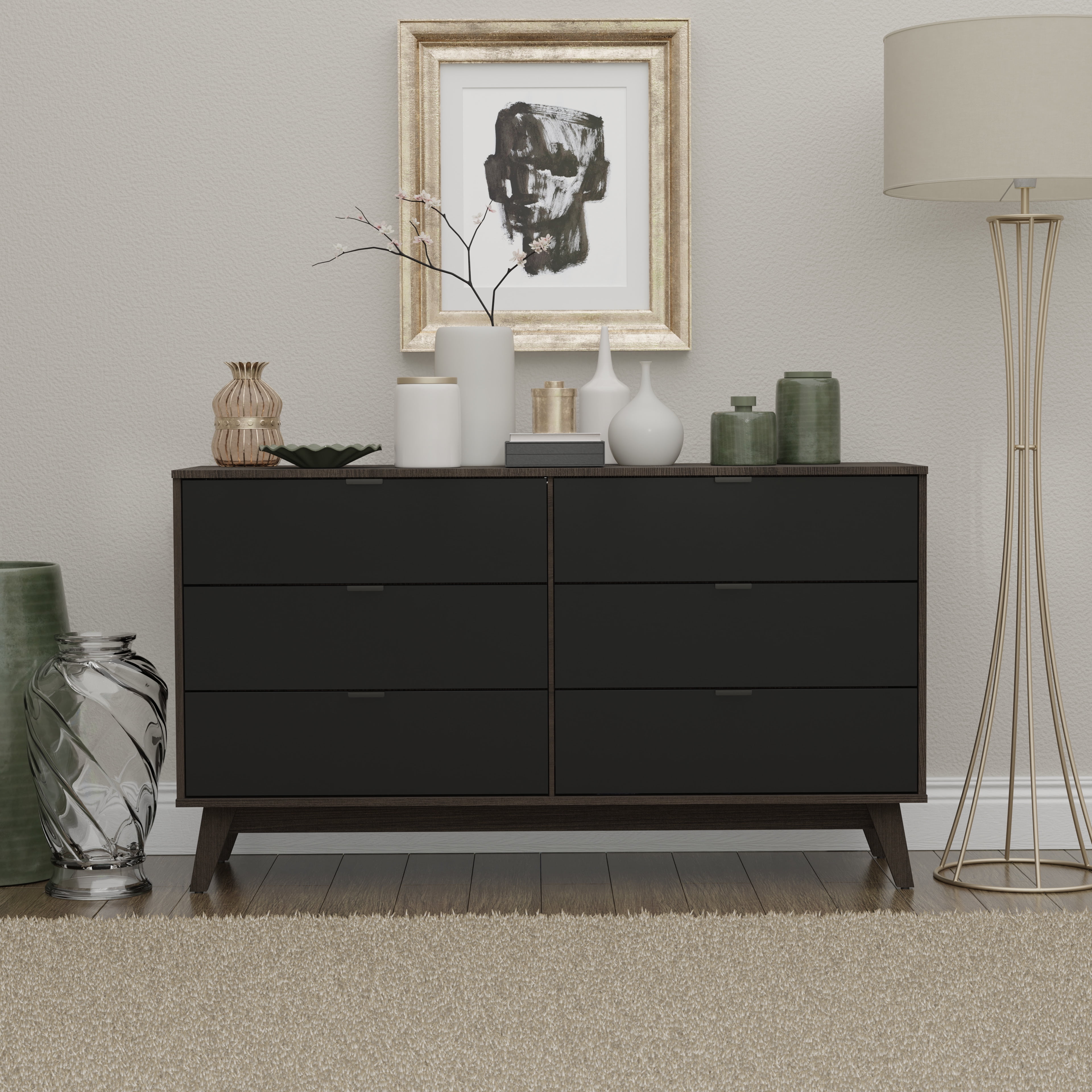 Kappesberg Hanford 6-Drawer Dresser – Dark Brown/Black, Modern 57"W Storage - for Adults and Teens