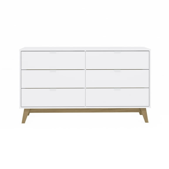 Kappesberg Hanford 6-Drawer Dresser Modern White/Light Brown Finish Wide Storage Chest for Bedroom or Living Room - for Adults and Teens