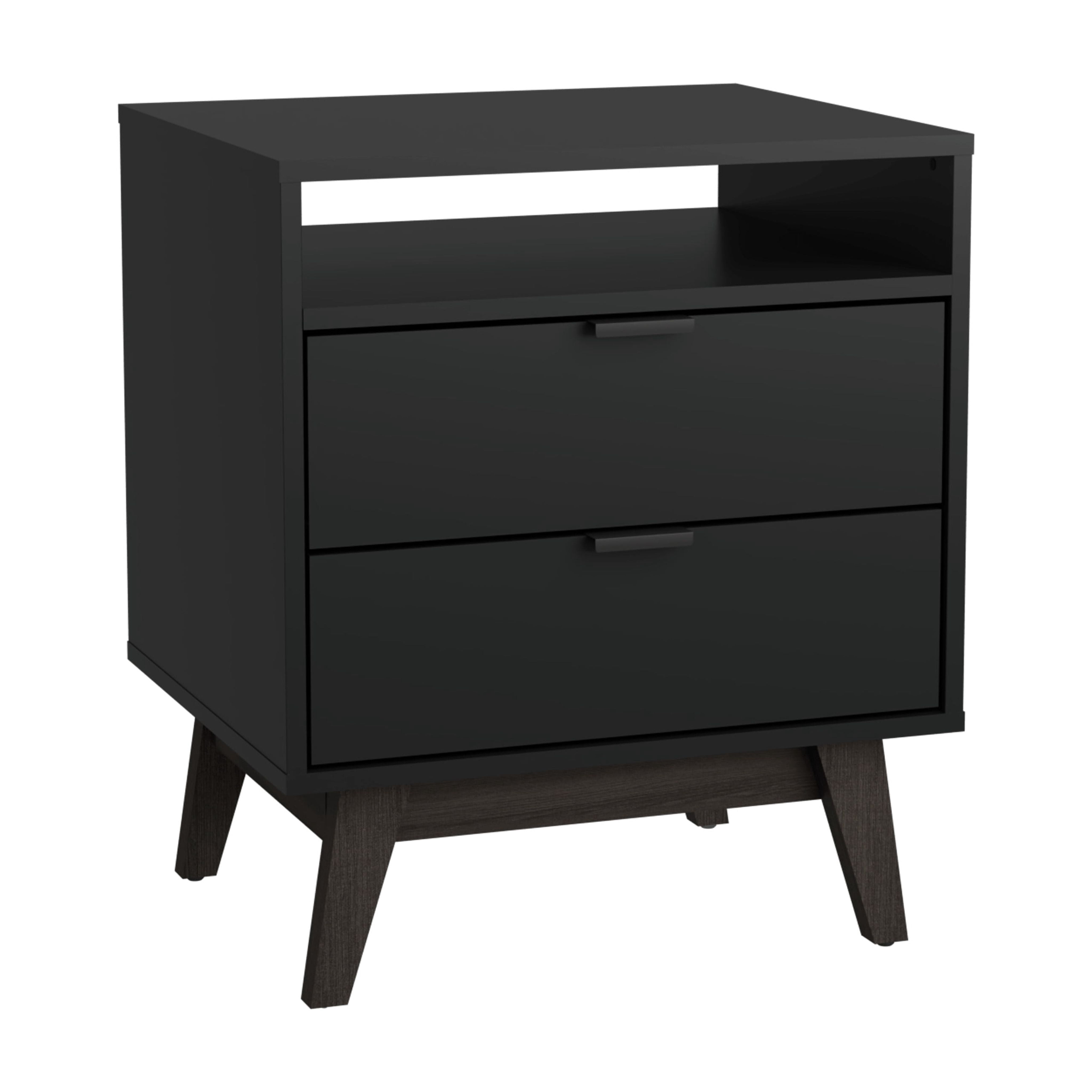Kappesberg Hanford Black/Walnut 2-Drawer Nightstand with Open Shelf for Adults and Teens