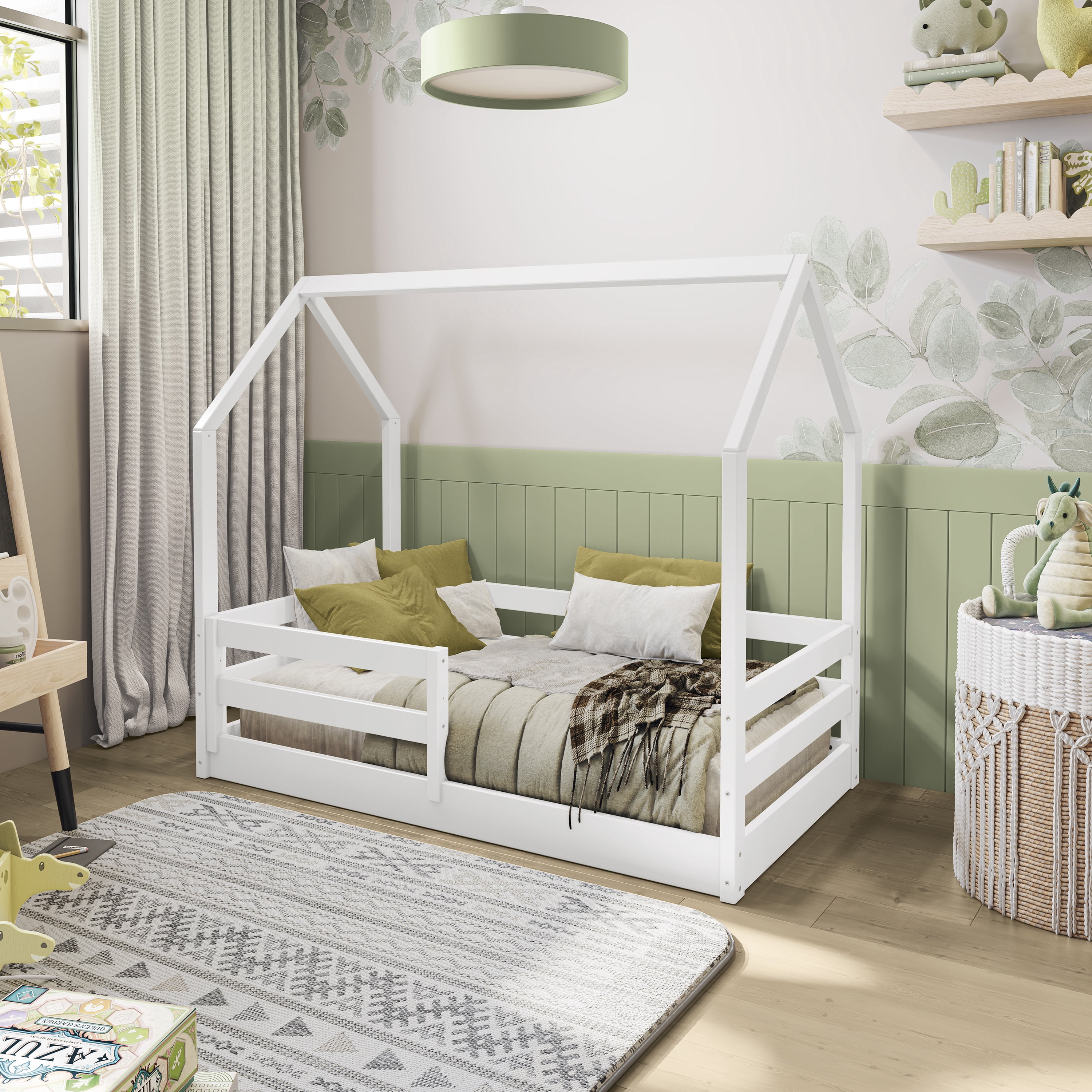 Kappesberg Sweet Dreams Toddler Bed with House Frame – Safe Crib-to-Big Kid Bed - White