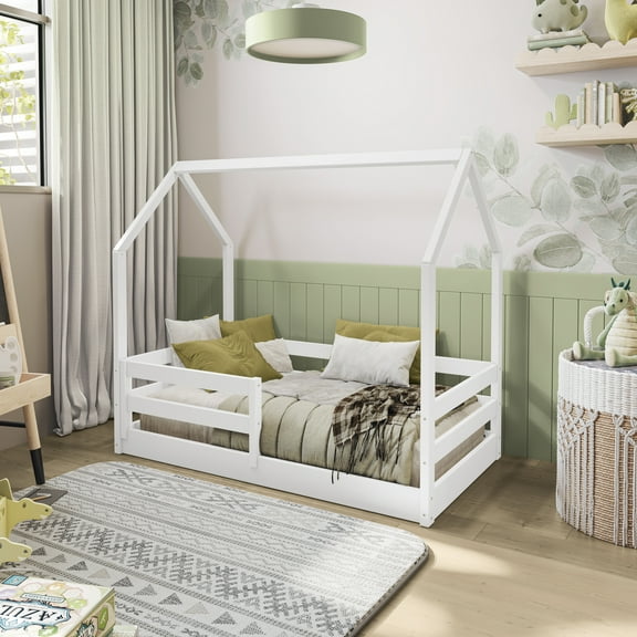 Kappesberg Sweet Dreams Toddler Bed with House Frame Safe Crib-to-Big Kid Bed - White