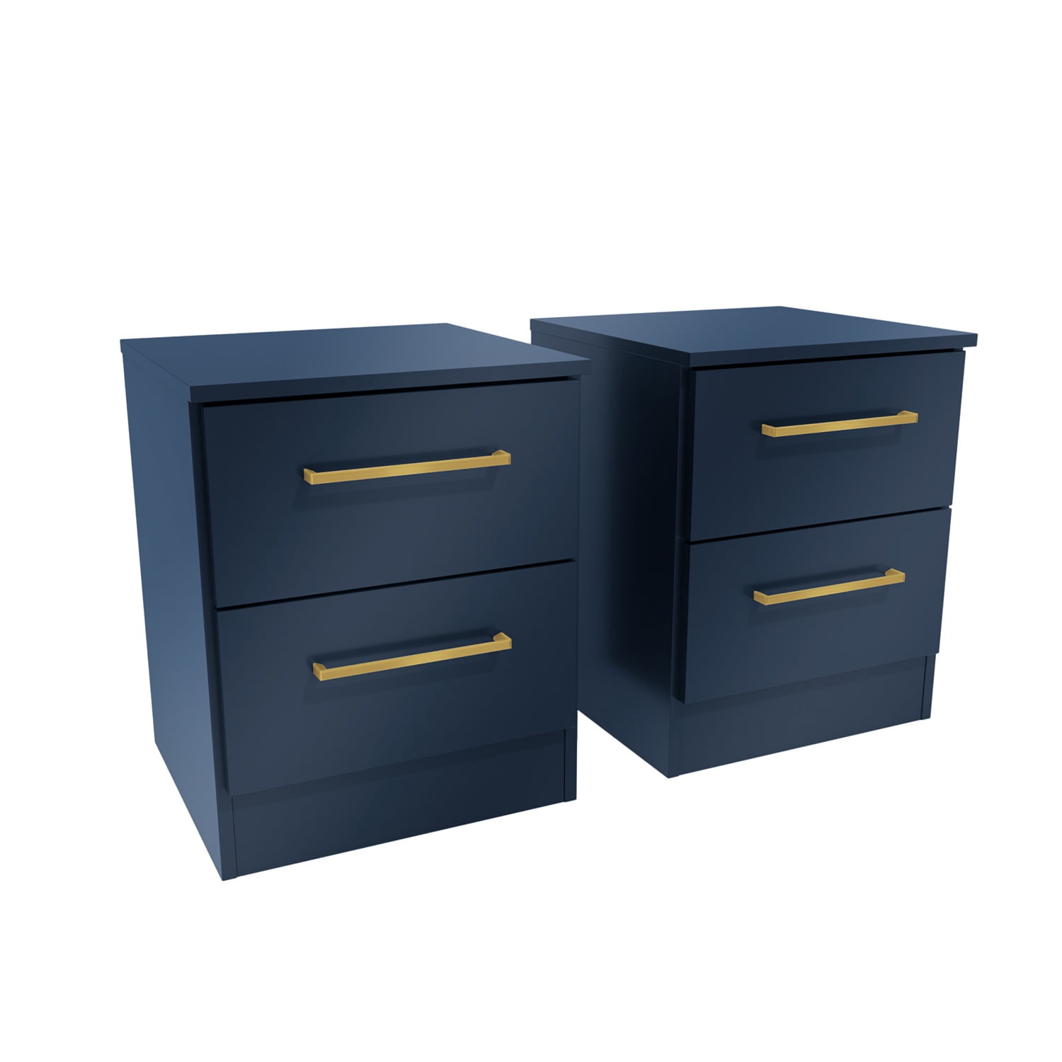 Kappesberg Jolyne 2-Drawer Nightstand Set of 2, Blue with Gold Handles – Modern Bedroom Storage for Adults and Teens