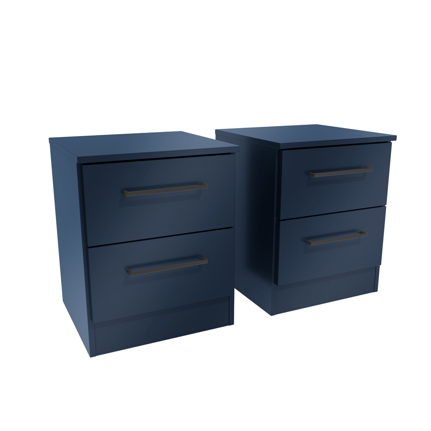 Kappesberg Jolyne 2-Drawer Nightstand Set of 2, Blue with Black Handles – Modern Bedroom Storage for Adults and Teens