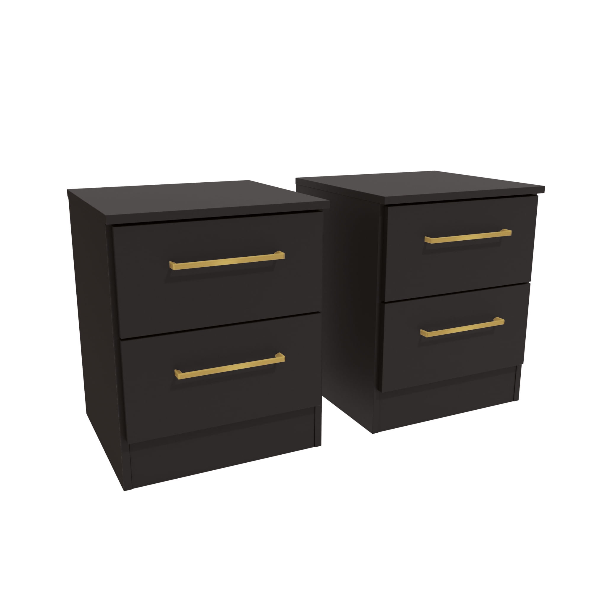 Kappesberg Jolyne 2-Drawer Nightstand Set of 2 with Gold Handles, Black – Modern Bedroom Storage for Adults and Teens