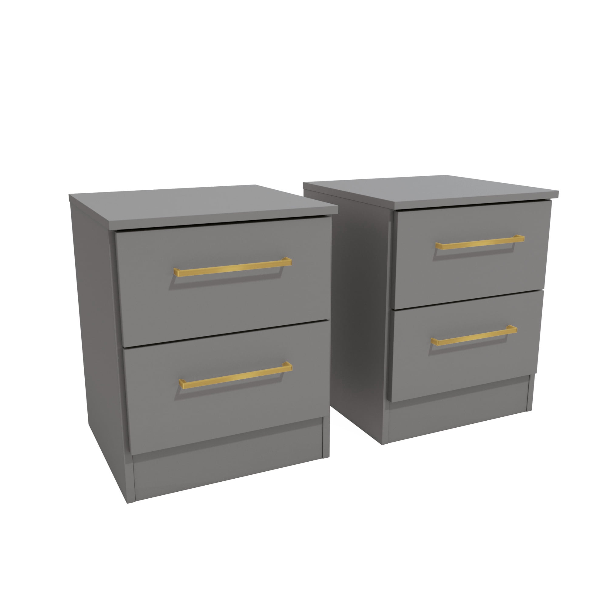 Kappesberg Jolyne 2-Drawer Nightstand Set of 2 with Gold Handles, Gray – Modern Bedroom Storage for Adults and Teens