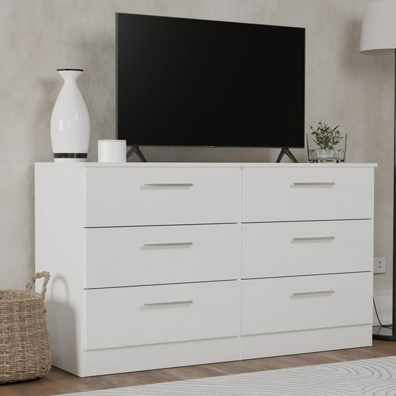 Kappesberg Jolyne 6-Drawer Horizontal Dresser, White Modern Bedroom Storage - for Adults and Teens