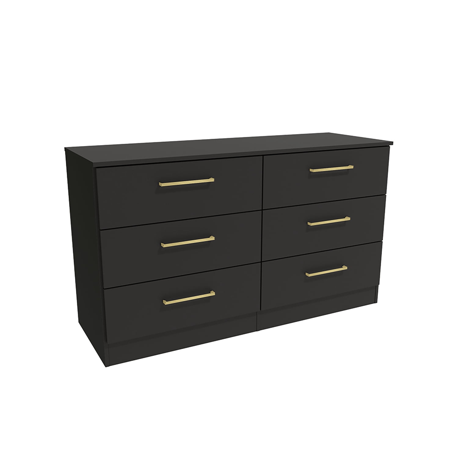 Kappesberg Jolyne 6-Drawer Horizontal Dresser with Gold Handles - Black – Modern Bedroom Storage for Adults and Teens