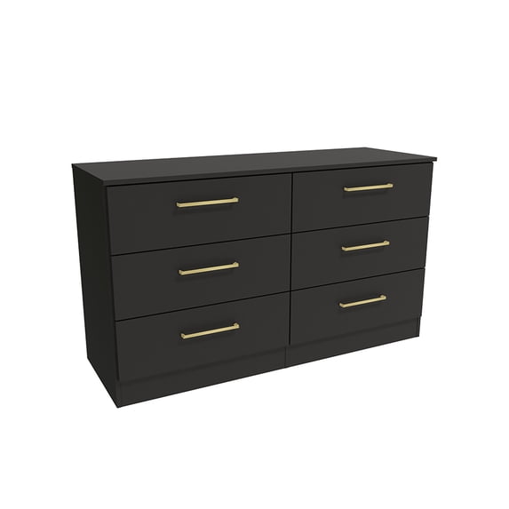 Kappesberg Jolyne 6-Drawer Horizontal Dresser with Gold Handles - Black ...