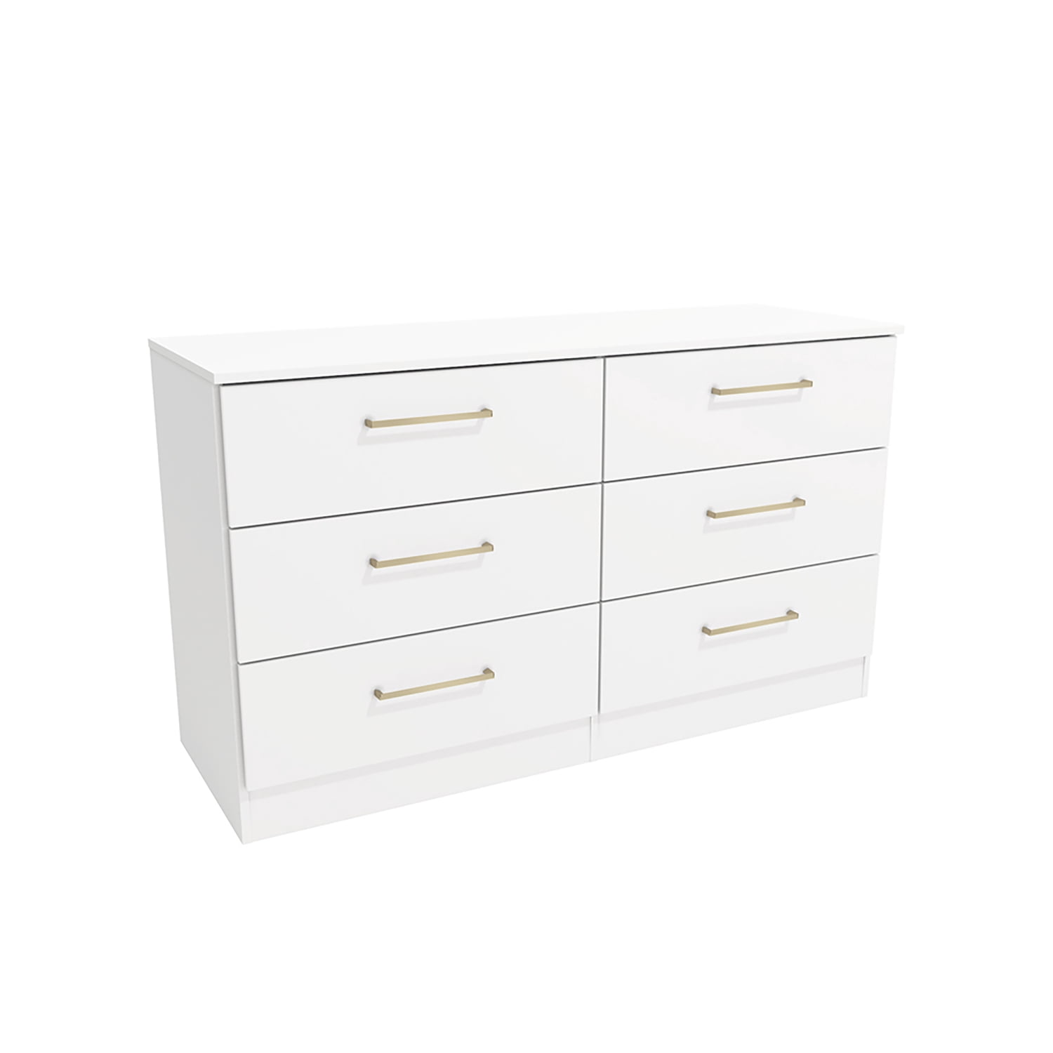 Kappesberg Jolyne 6-Drawer Horizontal Dresser with Gold Handles - White – Modern Bedroom Storage for Adults and Teens