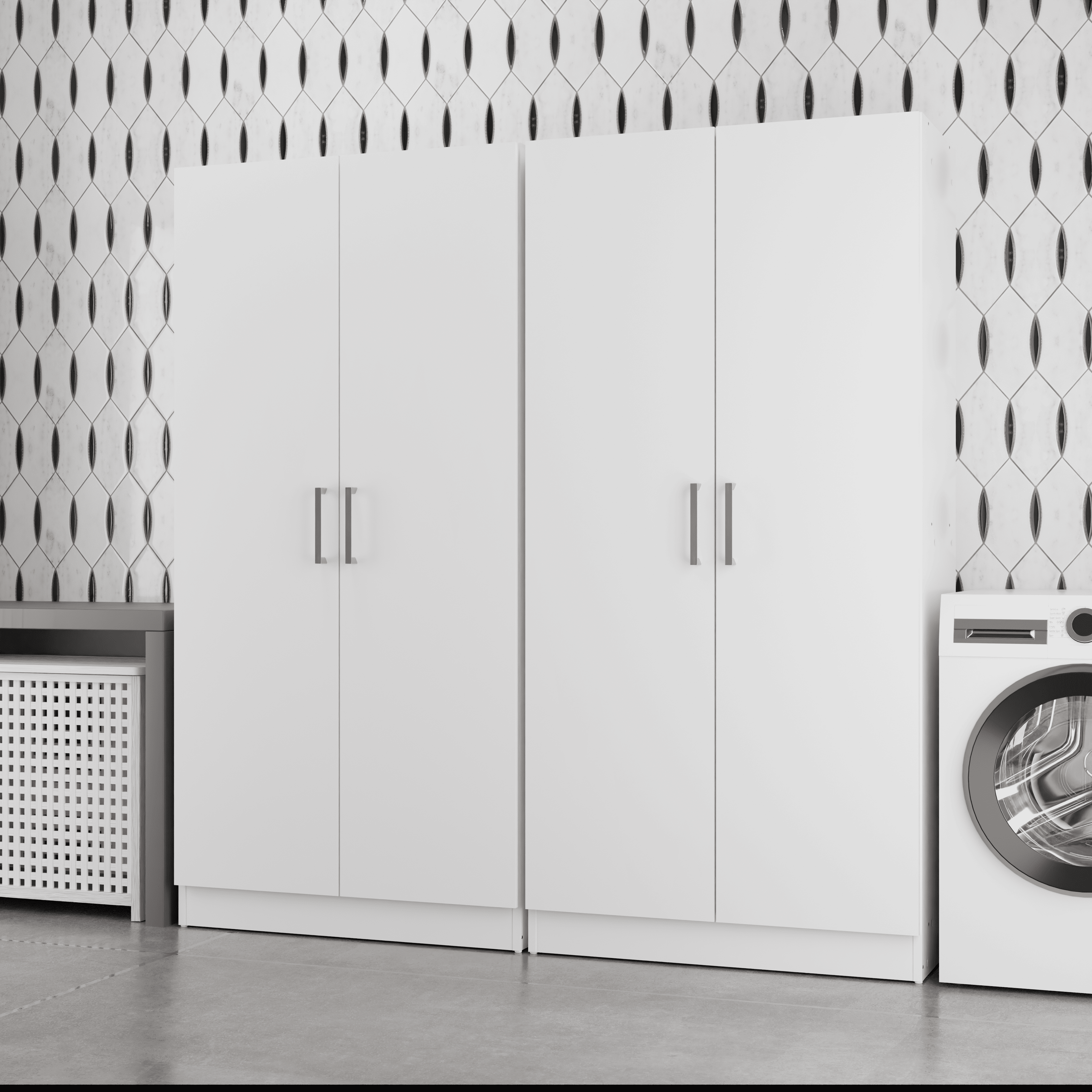 Kappesberg Liam 2-Piece White 2-Door Pantry Cabinet Set with Shelves for Kitchen or Laundry