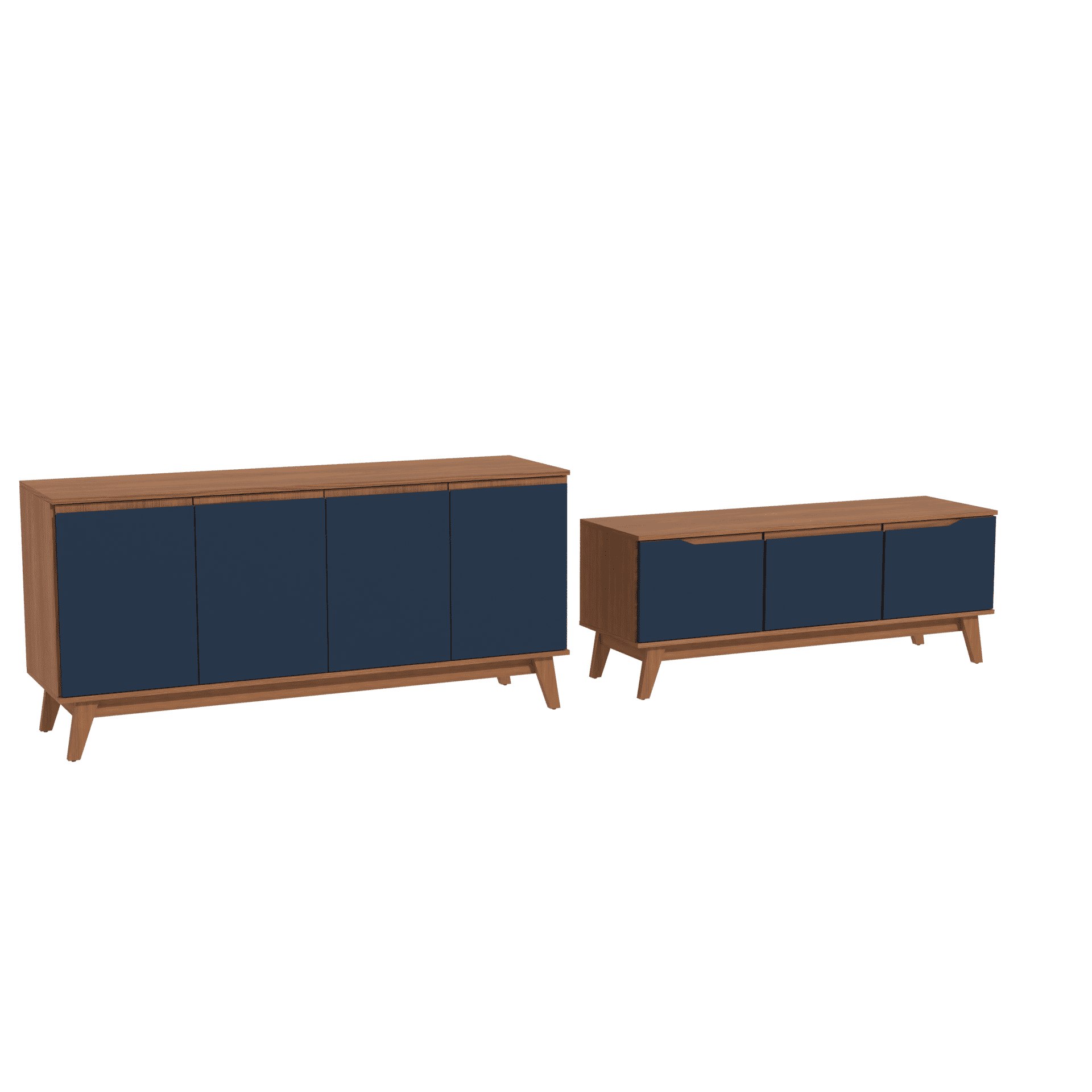 Kappesberg Living Room Furniture Set with 3-Door TV Stand and 4-Door Sideboard Golden Oak/Blue – Modern Storage Combo