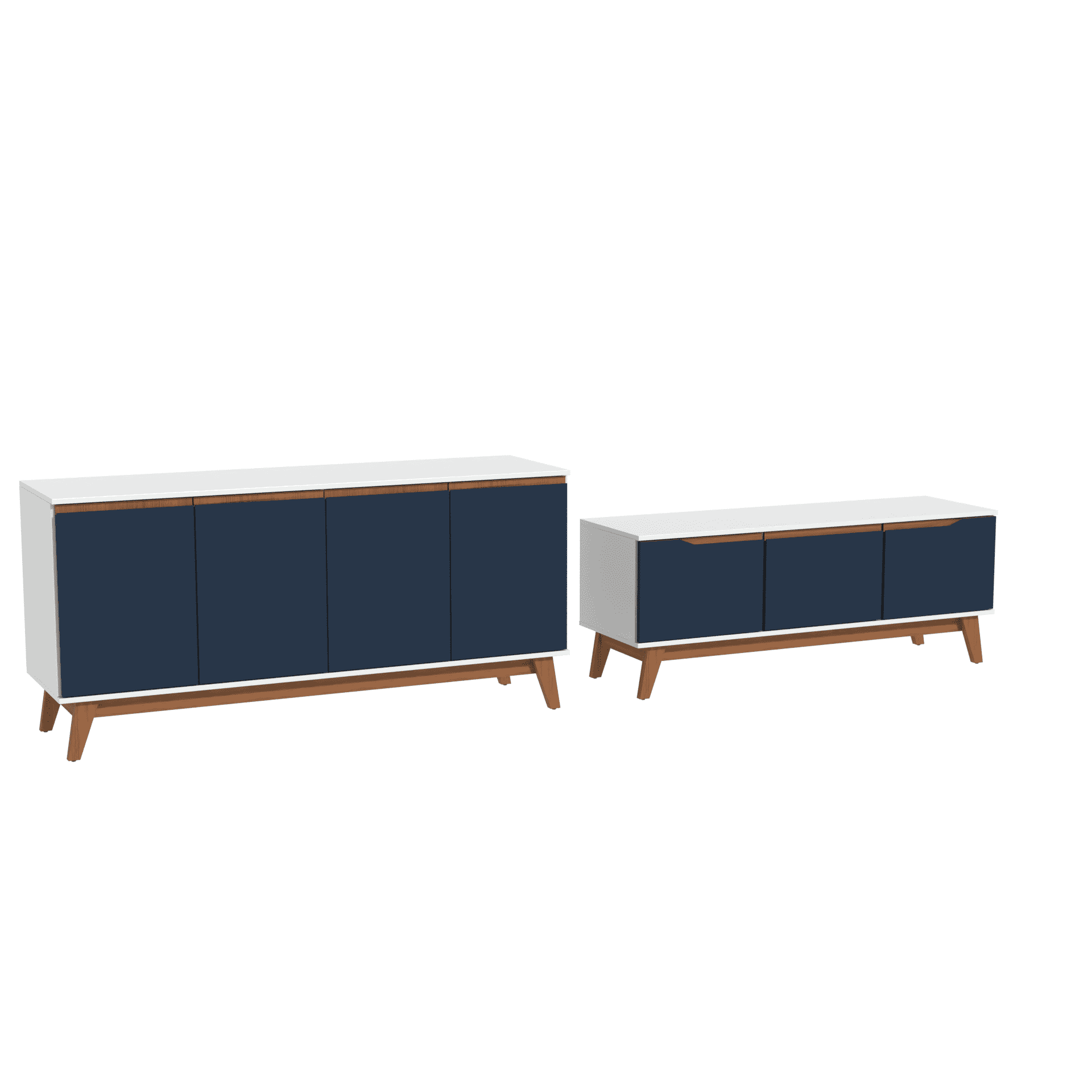 Kappesberg Living Room Furniture Set with 3-Door TV Stand and 4-Door Sideboard White/Blue – Modern Storage Combo