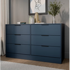 Kappesberg Fresno Modern 6-Drawer Dresser, Deep Blue – Bedroom Storage for Adults and Teens, 32.3"H x 57"W x 17.7"D
