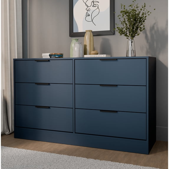 Kappesberg Fresno Modern 6-Drawer Dresser, Deep Blue – Bedroom Storage for Adults and Teens, 32.3"H x 57"W x 17.7"D