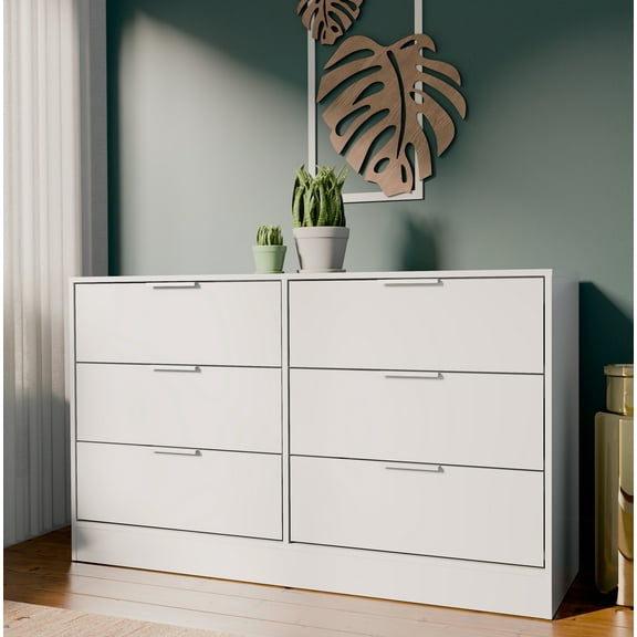 Kappesberg Fresno Modern 6-Drawer Dresser, White – Bedroom Storage for Adults and Teens, 32.3"H x 57"W x 17.7"D