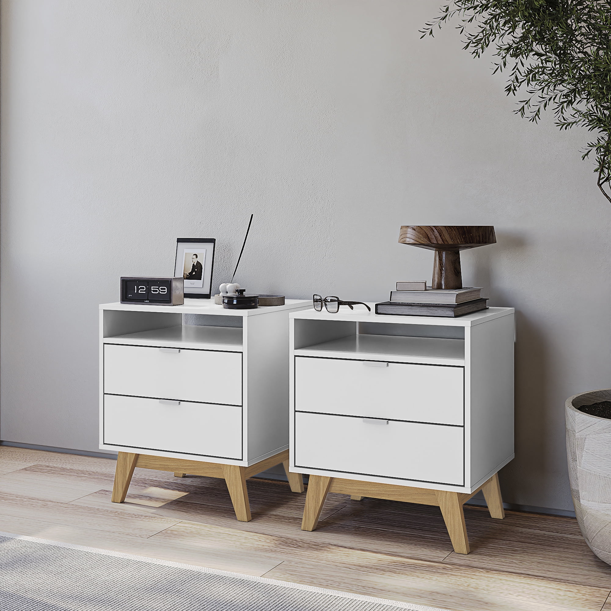 Kappesberg Hanford White/Light Brown Set of 2 Nightstands – 21.2