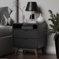 thumbnail image 1 of Kappesberg Hanford 2-Drawer Nightstand with Open Shelf & Cable Management, Black/Brown - for Adults and Teens, 1 of 7