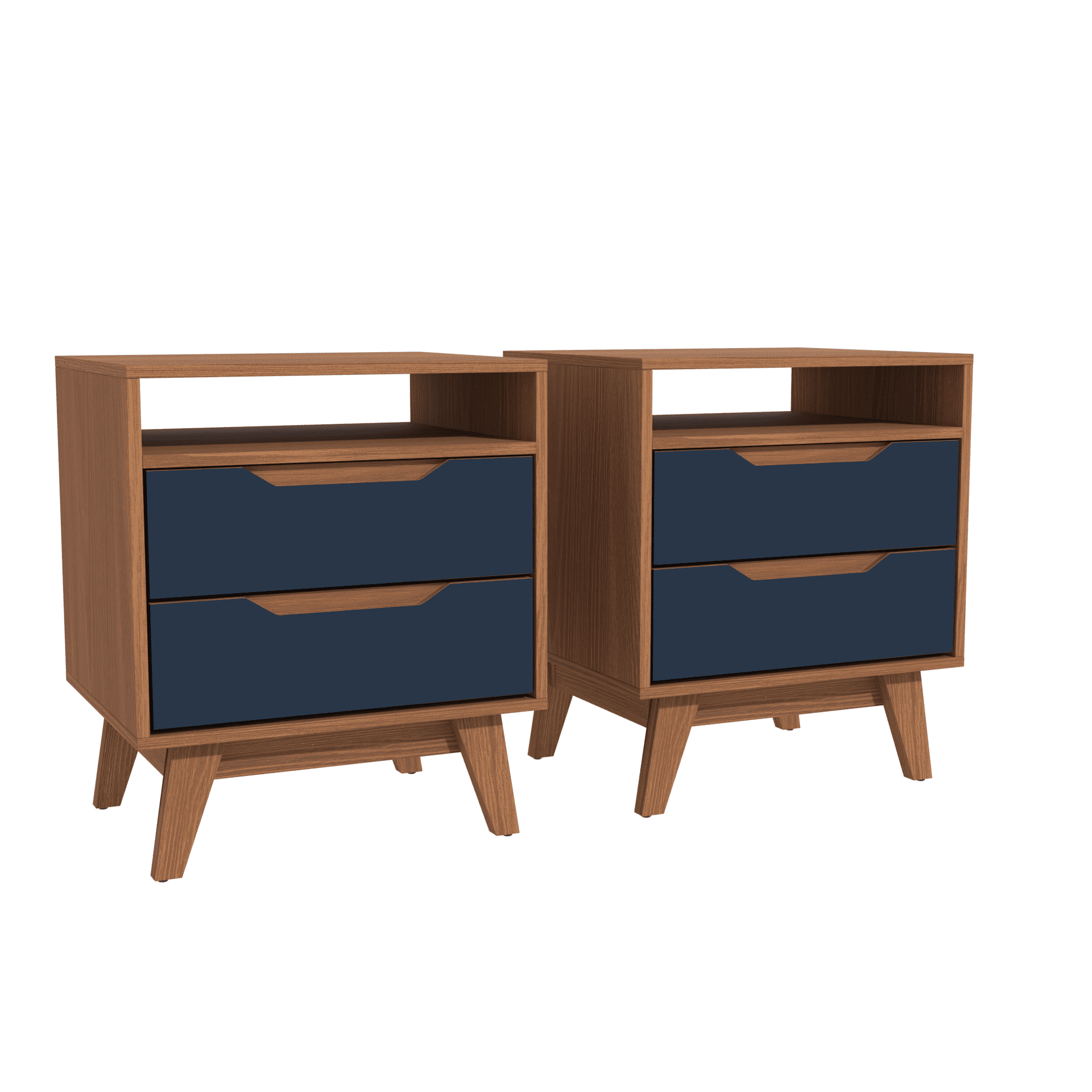 Kappesberg Paris 2-Piece Nightstand Set with 2 Drawers Open Shelf and Built-in Handles Gloden Oak/Blue – Modern Bedroom Storage