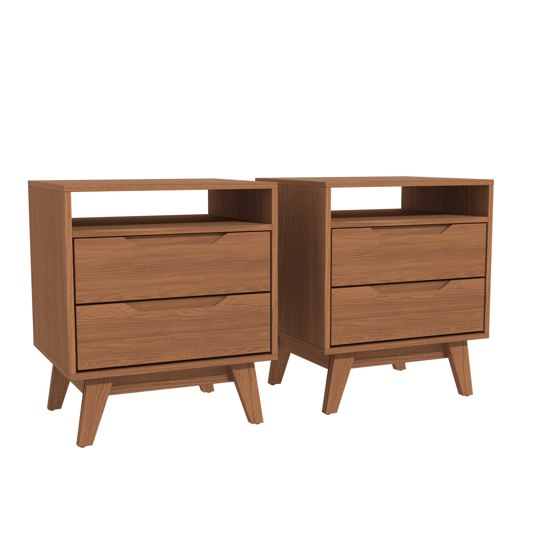 Kappesberg Paris 2-Piece Nightstand Set with 2 Drawers Open Shelf and Built-In Handles Gloden Oak – Modern Bedroom Storage