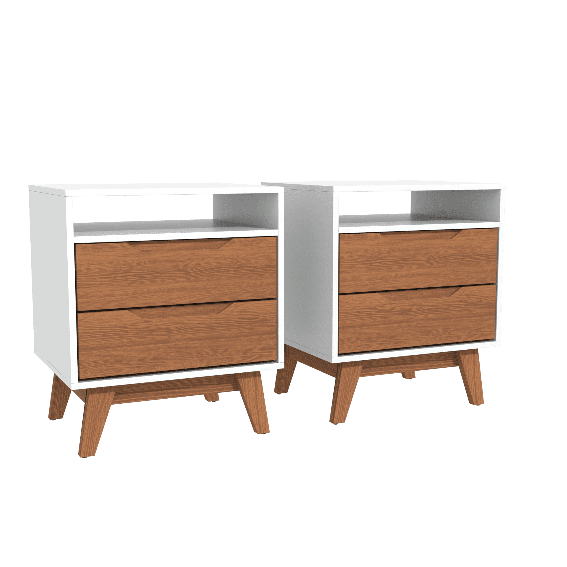 Kappesberg Paris 2-Piece Nightstand Set with 2 Drawers Open Shelf and Built-In Handles White/Golden Oak – Modern Bedroom Storage