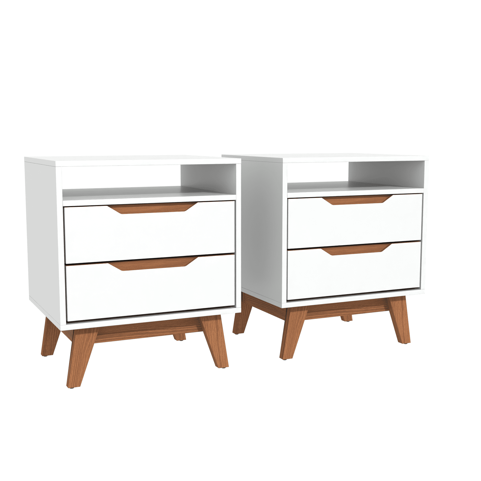 Kappesberg Paris 2-Piece Nightstand Set with 2 Drawers Open Shelf and Built-in Handles White – Modern Bedroom Storage