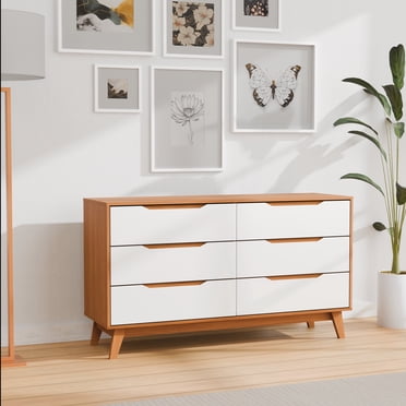 Kappesberg Rio 6-Drawer Dresser with Built-in Handles and Telescopic Slides - Golden Oak/White - for Adults and Teens