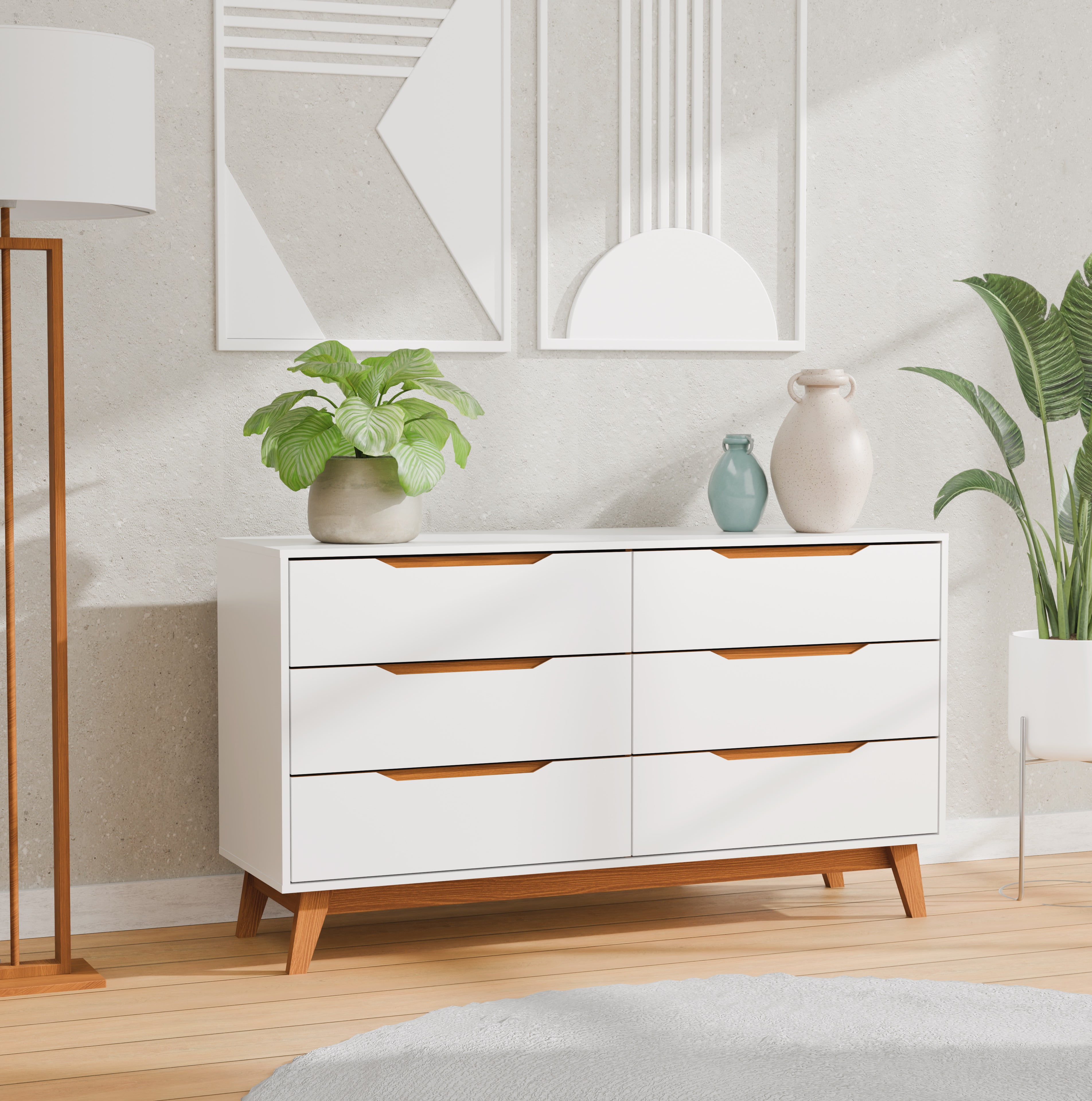 Kappesberg Rio 6-Drawer Dresser with Built-in Handles and Telescopic Slides - White - for Adults and Teens