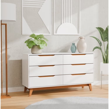 Kappesberg Rio 6-Drawer Dresser with Built-in Handles and Telescopic Slides - White - for Adults and Teens