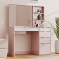 thumbnail image 1 of Kappesberg Topaz Vanity Table with 5 Drawers, Mirror & Open Niches – Pink, 53.5"W, 1 of 8