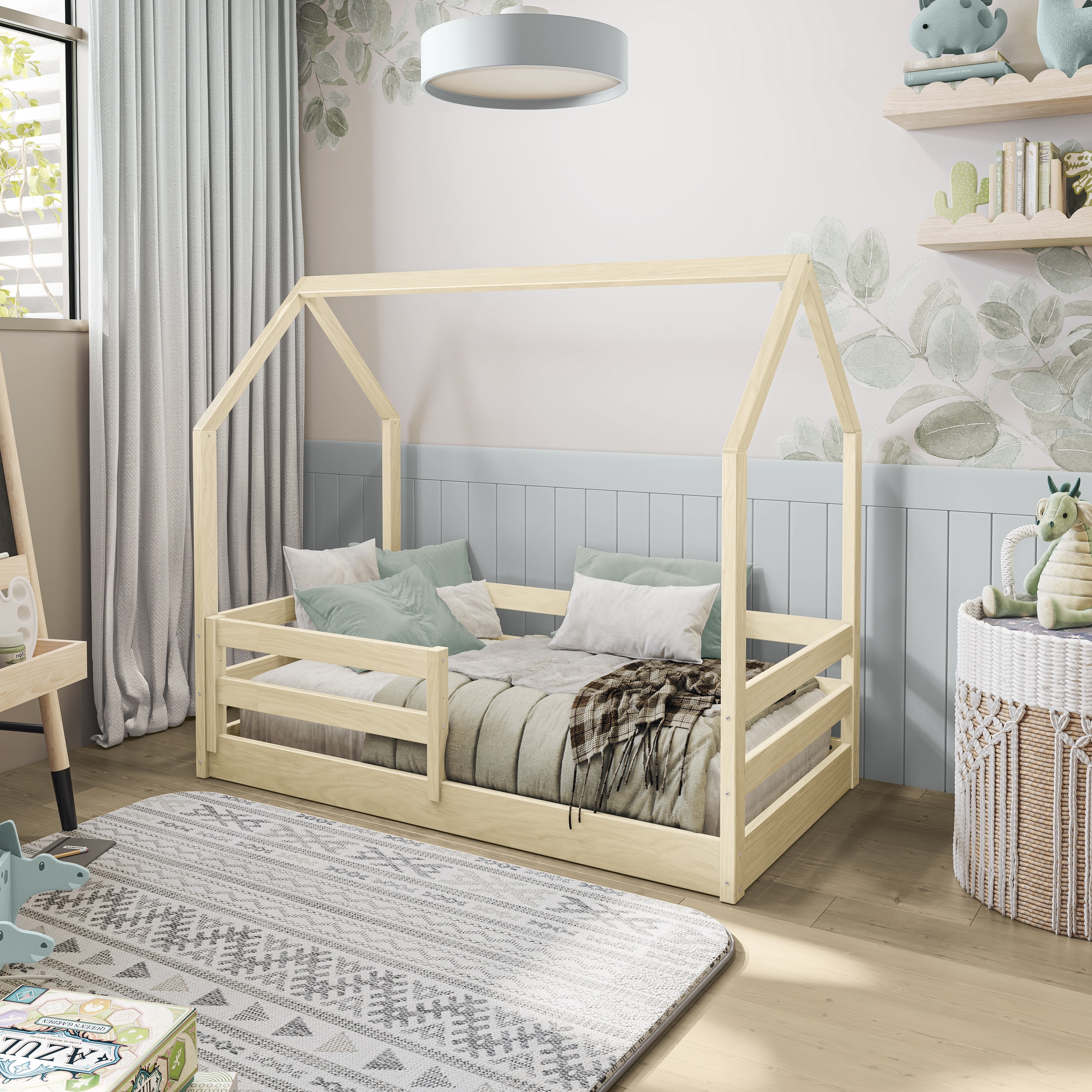 Kappesberg Sweet Dreams Toddler Bed with House Frame – Safe Crib-to-Big Kid Bed - Natural