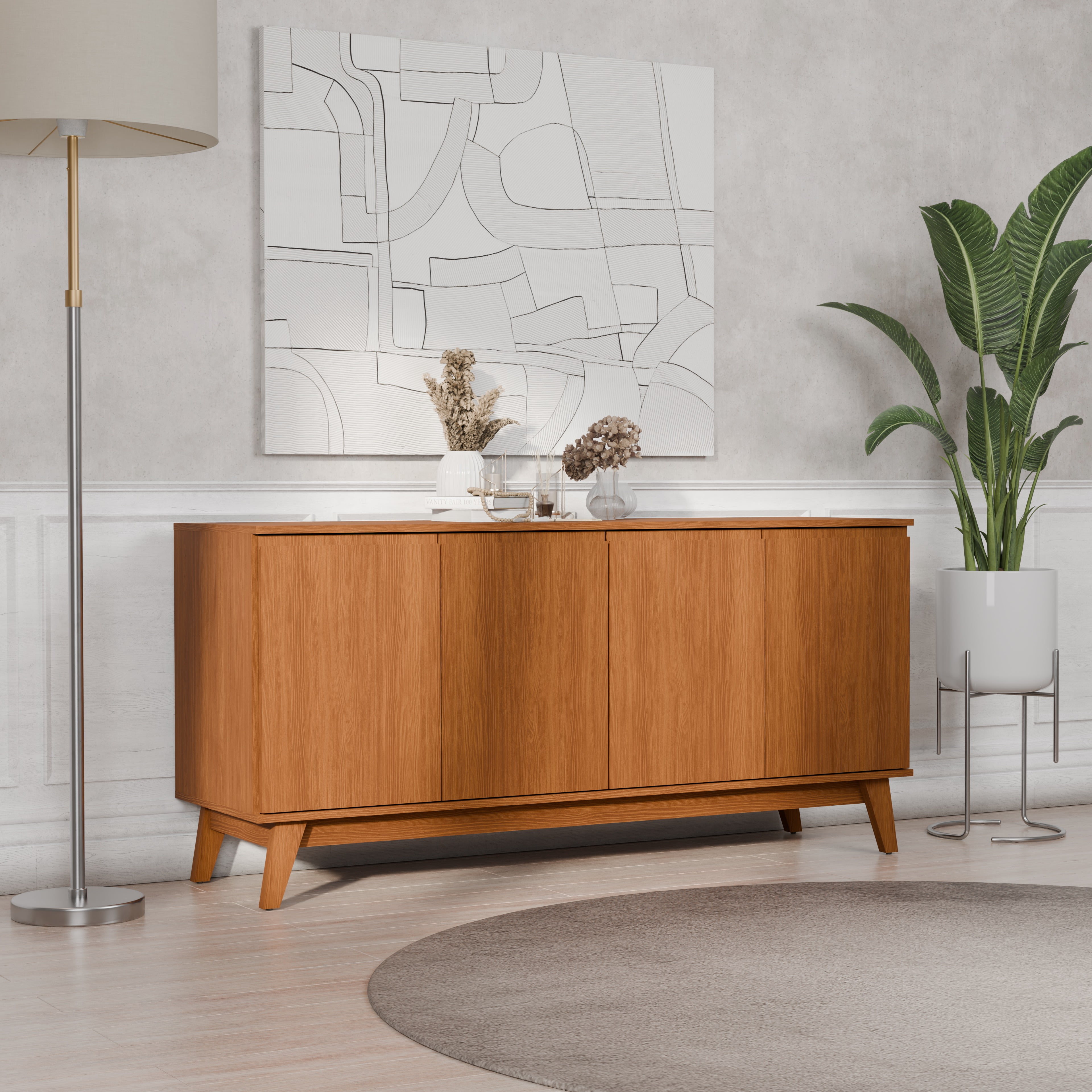 Kappesberg Tokyo 4-Door Sideboard with Soft-Close Doors and 2-Shelve, Golden Oak Finish
