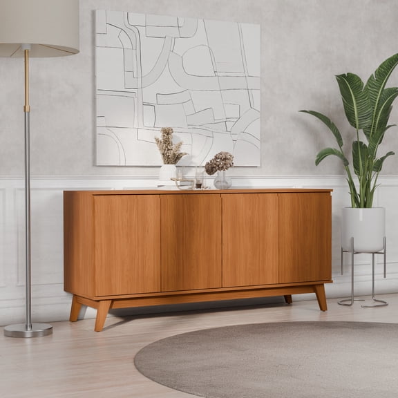 Kappesberg Tokyo 4-Door Sideboard with Soft-Close Doors and 2-Shelve, Golden Oak Finish