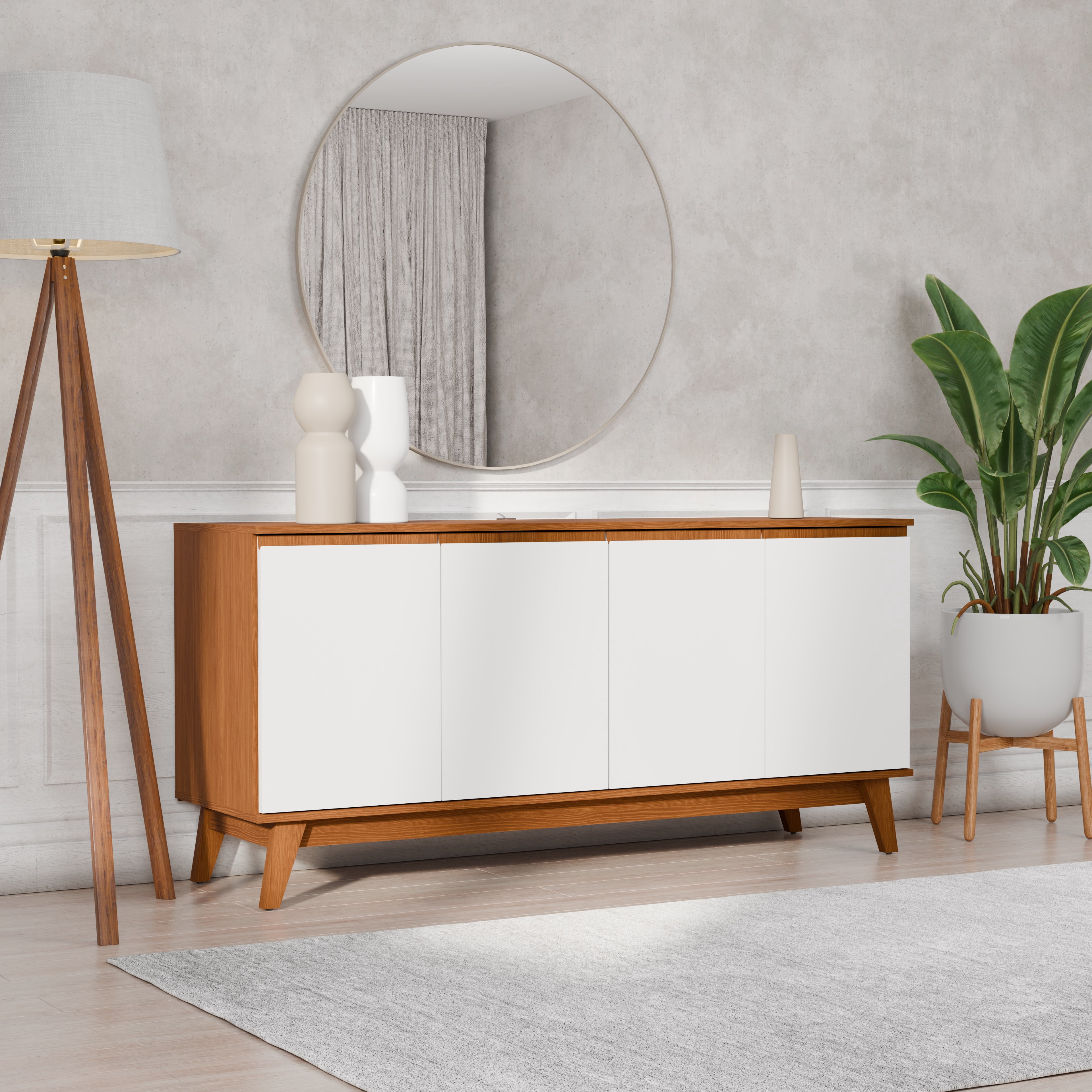 Kappesberg Tokyo 4-Door Sideboard with Soft-Close Doors and 2-Shelves, Golden Oak/White Finish