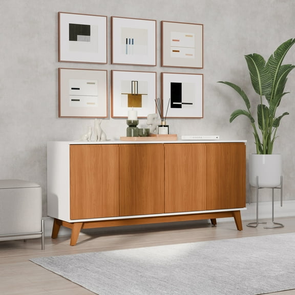 Kappesberg Tokyo 4-Door Sideboard with Soft-Close Doors, White/Golden Oak Finish