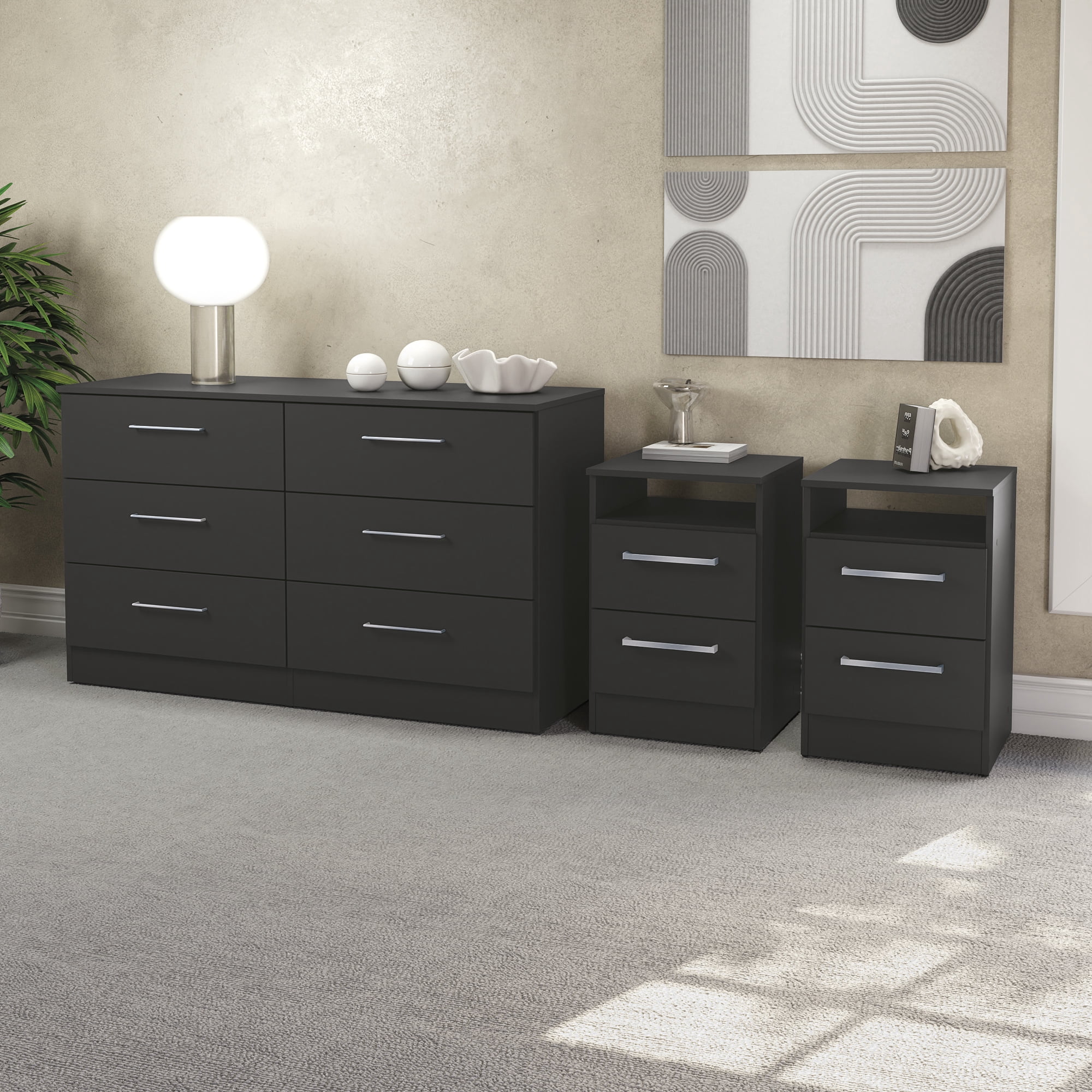 all black dresser set Capwell 2 Piece Bedroom Set, Armoire And Dresser, Black And Pine Black Bedroom Engineered Wood