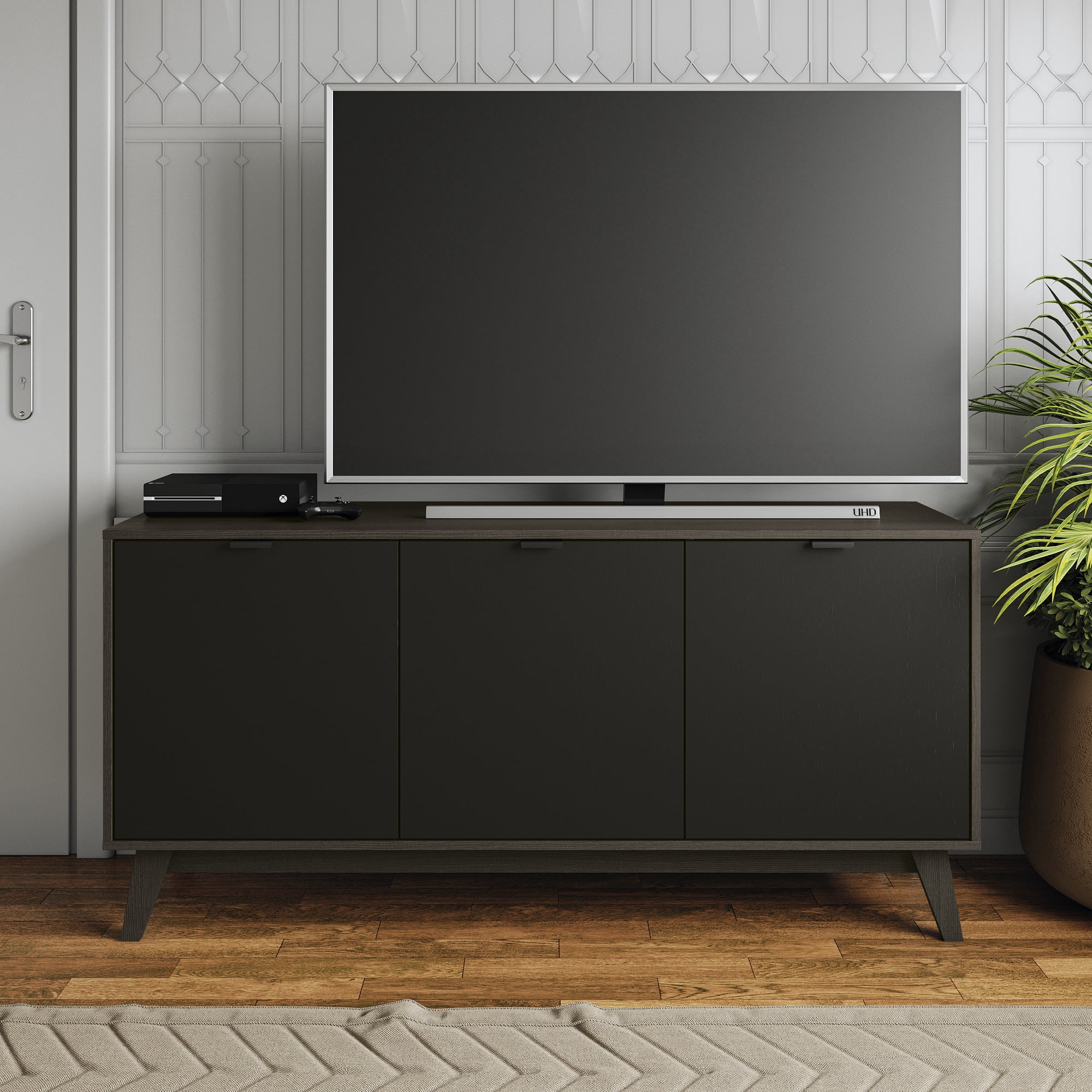 Kappesberg Venice Metro Brown/Black 59"W Sideboard with 3 Doors and Shelves