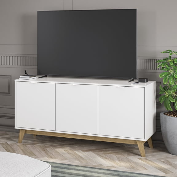 Kappesberg Venice White/Light Brown 59"W Sideboard with 3 Doors and Shelves