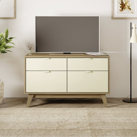 Kappesberg Venice Modern TV Stand with Storage, 40.1"W  Light Brown/Cream