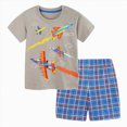 thumbnail image 1 of Kaprioy Baby Boy Clothes Boys Summer Outfits 18M 24M 3T 4T 5T 6T 7T Short Sleeve Cartoon Airplane T Shirt Elastic Waist Short Toddler Boy Set, 1 of 7