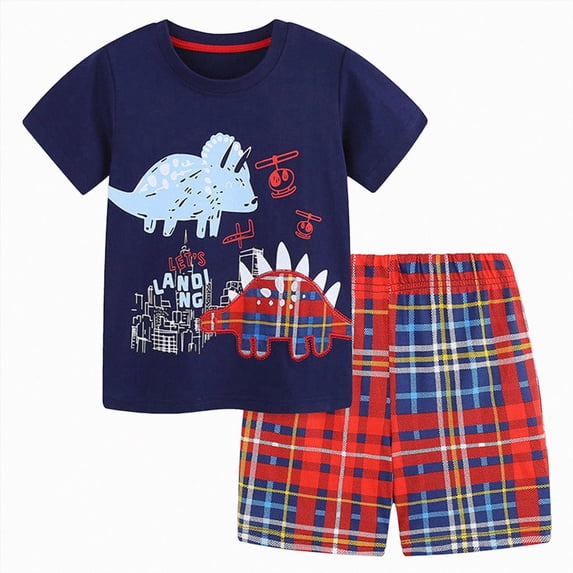Kaprioy Baby Boy Clothes Boys Summer Outfits 18M 24M 3T 4T 5T 6T 7T Short Sleeve Cartoon Dinosuar T Shirt Elastic Waist Short Toddler Boy Dinosuar Set