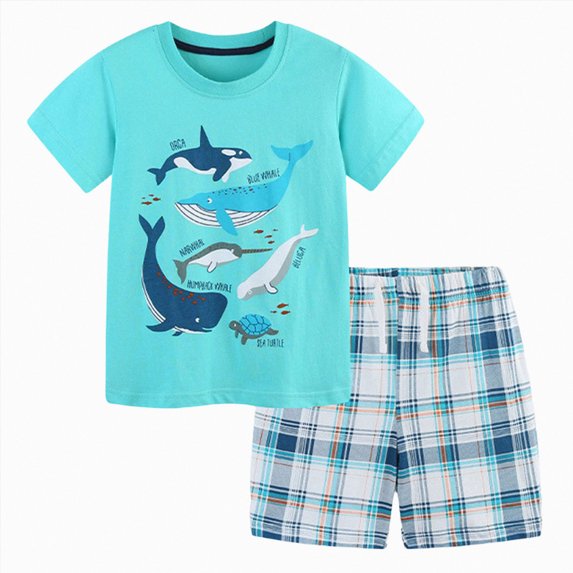 Kaprioy Baby Boy Clothes Boys Summer Outfits 18M 24M 3T 4T 5T 6T 7T Short Sleeve Cartoon Dinosuar Whale CrocodileT Shirt Elastic Waist Short With Pockets Toddler Boy Dinosuar Set
