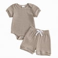 thumbnail image 1 of Kaprioy Baby Boy Shorts Set Newborn Infant Summer Outfit Striped Half Button-up Short Sleeve Bodysuit Elastic Waist Shorts Baby Boys' Shorts Sets, 1 of 6