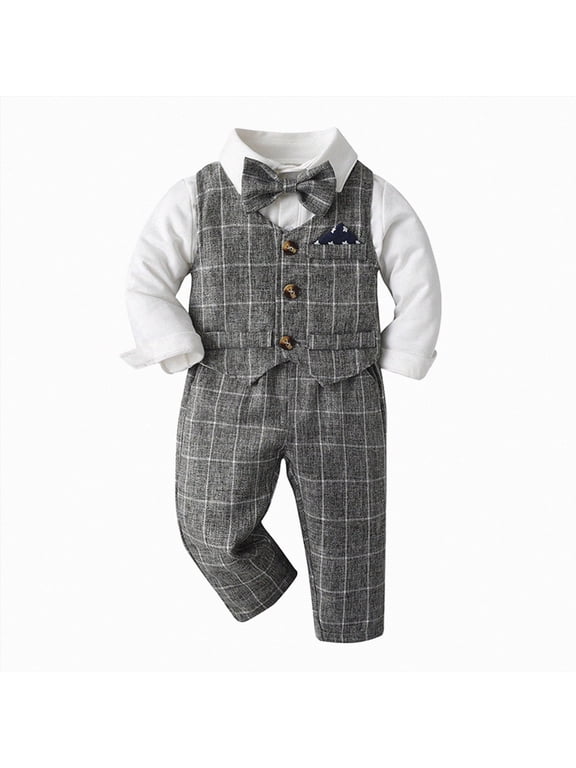 Baby Boy Winter Clothes Baby Boy Suit Toddler Formal Outfit Kids 4 Piece Vest Gentleman Clothes Long Sleeve Shirt and Pants Set