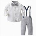 thumbnail image 1 of Kaprioy Baby Boy Winter Clothes Lapel Long Sleeve Button Down Shirt With Bow Tie Adjustable Strap Trousers 2Pcs Formal Outfit Set 3 6 12 18 Months 2T 3T 4T 5T 6T 7T 8T 9T Wedding Dress Clothes, 1 of 9