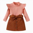 thumbnail image 1 of Kaprioy Baby Girl Fall Winter Clothes Baby Girl Outfits Ruffles Long Sleeve Ribbed Knitted Turtleneck T Shirt Tops Solid Bow Skirt Baby Girls Clothing Sets, 1 of 9