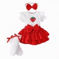thumbnail image 1 of Kaprioy Baby Girl Outfit Girls Clothes Short Sleeved Fruit Printed Ruffle Sleeve Knitted Romper Bodysuit Short Solid Skirt Pants Suit Bow Headband Stockings Set, 1 of 7
