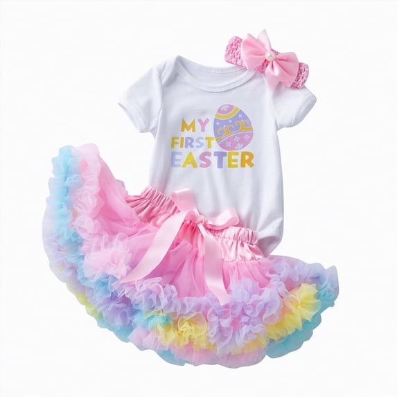 Kaprioy Baby Girls 1st Easter Bunny Tutu Dress+Headband Outfits Bodysuit Princess Girls Easter Outfits