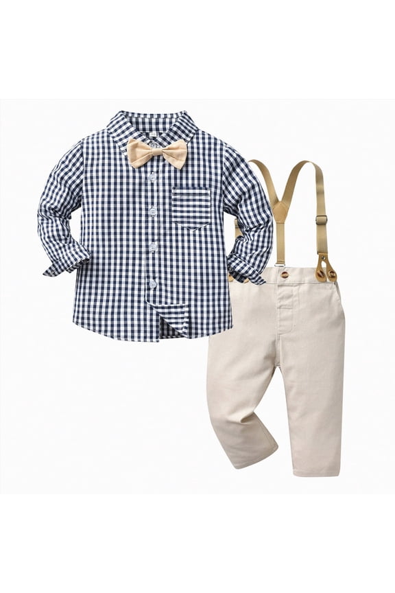 Boys Easter Outfit Toddler Baby Long Sleeve Plaid Prints T Shirt Tops Pants Child Kids Fashionable Clothing Cute Stylish Streetwear Outfit Set Toddler To Big Kid