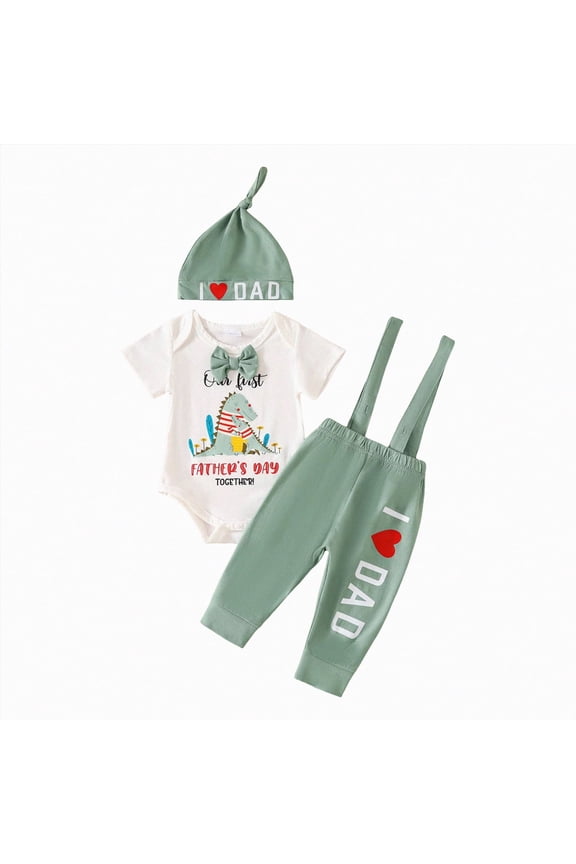 Boys Eeaster Outfit My 1st Father's Day Baby Boy Outfit Short Sleeve Bowtie Romper I Love Dad Suspender Pants Hat 3PCS Clothes Set